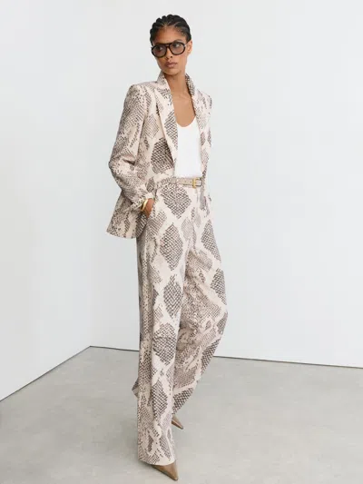 Reiss Ivory/grey Snake-print Flared-leg Trousers In Multi