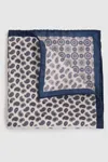 Reiss Ivory/navy Lucca Silk Hybrid Print Pocket Square In Ivory/navy