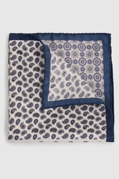 Reiss Ivory/navy Lucca Silk Hybrid Print Pocket Square