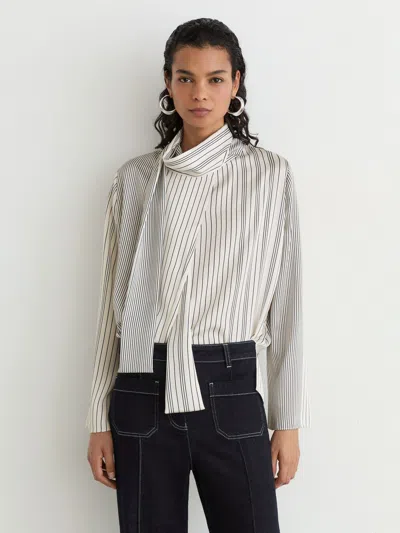Reiss Ivory/navy Striped Scarf-neck Blouse In Multi