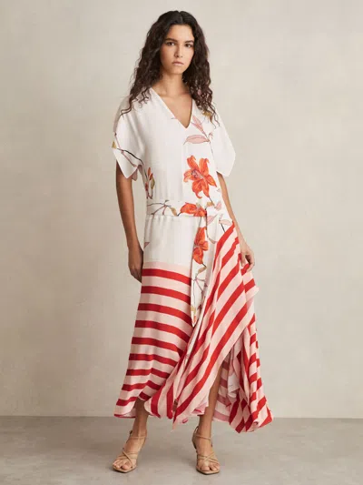 REISS REISS IVORY/RED ALICIA FLORAL STRIPE-PRINT MAXI DRESS