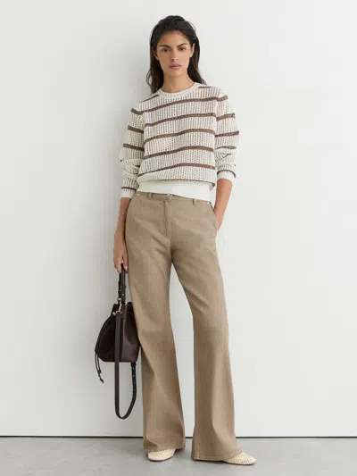 Reiss Ivory/taupe Neutral Cotton-blend Open-knit Stripe Jumper