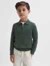 Reiss Ivy Green Junior Slim Fit Merino Wool Polo Shirt In Green
