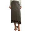 Reiss Ivy Stripe Lace Trim Midi Skirt In Black/ivory