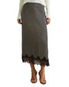 Reiss Ivy Stripe Lace Trim Midi Skirt In Black/ivory