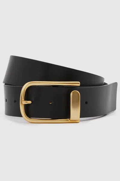 Reiss Iyla - Black Leather Half Keeper Belt, M