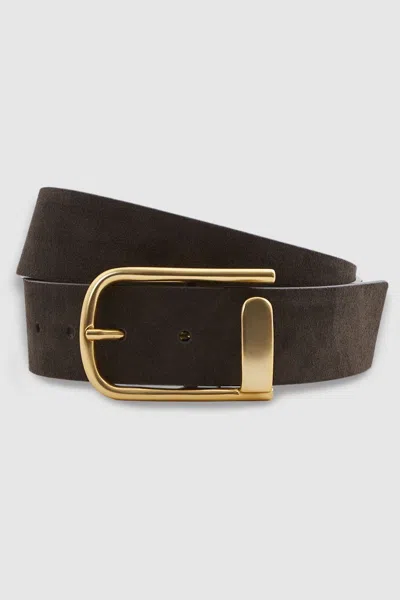 Reiss Iyla - Chocolate Suede Half Keeper Belt, S