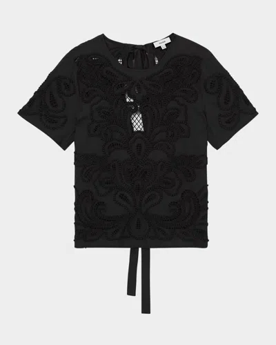 Reiss Iyla Embroidered Open-back Top In Black