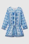 Reiss Izzy - Blue Print Teen Tile Print Playsuit, Uk 13-14 Yrs