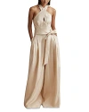Reiss Neutral Viscose Linen Wide Leg Jumpsuit In Neutral