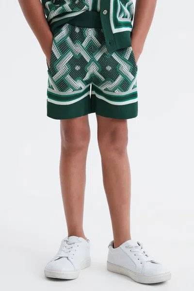 Reiss Jack - Green Multi Knitted Elasticated Waistband Shorts, Uk 12-13 Yrs