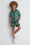 Reiss Jack - Green Multi Knitted Elasticated Waistband Shorts, Uk 13-14 Yrs