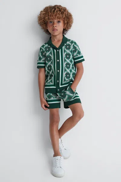 Reiss Jack - Green Multi Knitted Elasticated Waistband Shorts, Uk 13-14 Yrs
