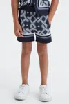 Reiss Jack - Navy Multi Knitted Elasticated Waistband Shorts, Uk 10-11 Yrs