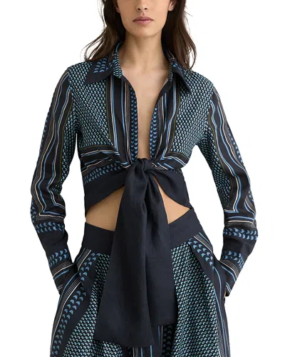 Reiss Womens Navy Ivory Jackson Tie-front Linen Top In Multi