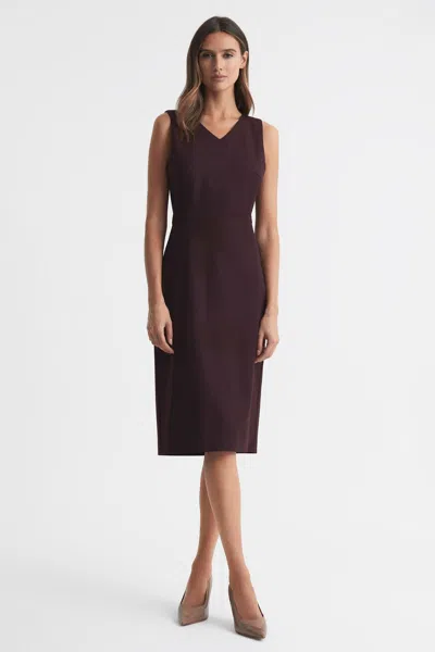 Reiss Jade - Berry Wool Blend Fitted Midi Dress, Us 6