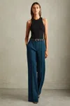 Reiss Teal Petite Wide Leg Wool Blend Suit Trousers