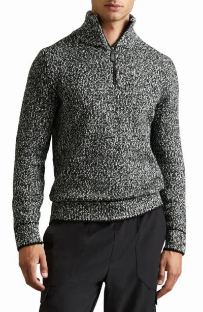 Reiss Black/white Jamieson Marled Cotton And Wool Funnel Neck Jumper