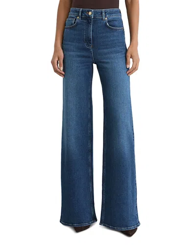 Reiss Jas High Rise Wide Leg Jeans In Mid Blue