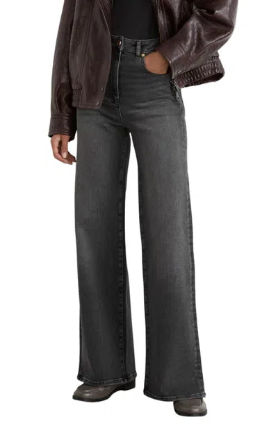 Reiss Jas High Waist Wide Leg Jeans In Gray