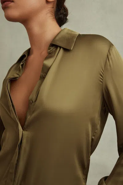 Reiss Jasmine - Khaki Fitted Layered Cuff Shirt, Us 8