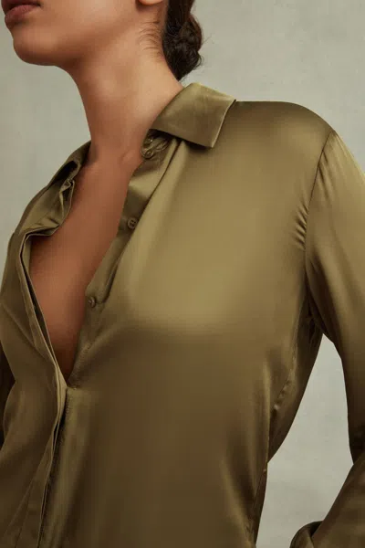 Reiss Khaki Fitted Layered Cuff Shirt In Khaki
