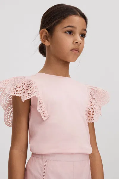 Reiss Pink Junior Cotton Broderie Top