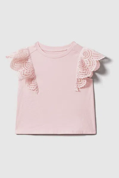 Reiss Jasmine - Pink Jasmine Teen Cotton Broderie Top In Pink