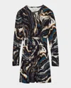 Reiss Womens Jasmine Abstract-print Stretch-jersey Mini Dress Black Blue Xs In Black Blue