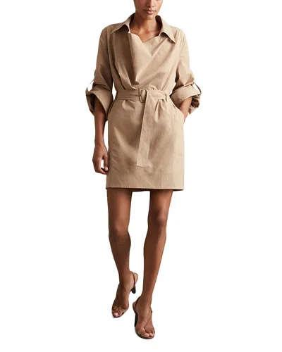 Reiss Jaya Cowl Neck Belted Dress In Stone