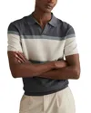 Reiss Jefferson Open Collar Color Blocked Textured Knitted Polo Shirt In Airforce Blue