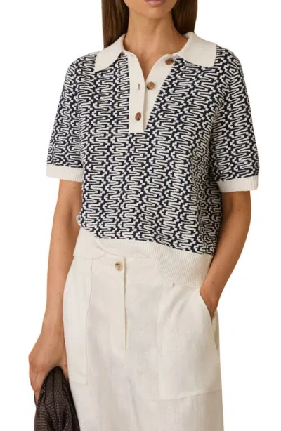 Reiss Jem Jacquard Polo Sweater In Neutral