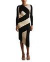 Reiss Black/camel Knitted Colourblock Asymmetric Midi Dress In Black/camel