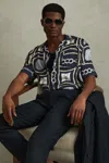 Reiss Navy Jenson Chain Print Cuban Collar Shirt In Navy