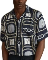 Reiss Navy Jenson Chain Print Cuban Collar Shirt In Navy