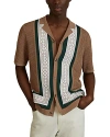 Reiss Camel/green Jensen Embroidered Cuban Collar Shirt In Camel/green