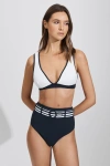 REISS JESSICA - NAVY/WHITE HIGH RISE BELTED BIKINI BOTTOMS, US 0