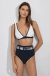 REISS JESSICA - NAVY/WHITE WIDE STRAP BIKINI TOP, US 4