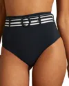 Reiss Jessica Stripe Belt High-waist Bikini Bottom In Black