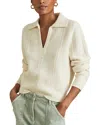Reiss Cream Wool-cashmere Cropped Open-collar Jumper In Cream