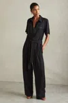 Reiss Womens Black Joanie Belted Woven-blend Jumpsuit In Black