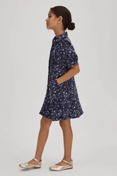 Reiss Joanne - Navy Print Senior Printed Puff Sleeve Dress, Uk 11-12 Yrs