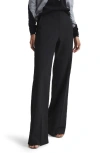 Reiss Black Petite Wide Leg Side Stripe Trousers In Black
