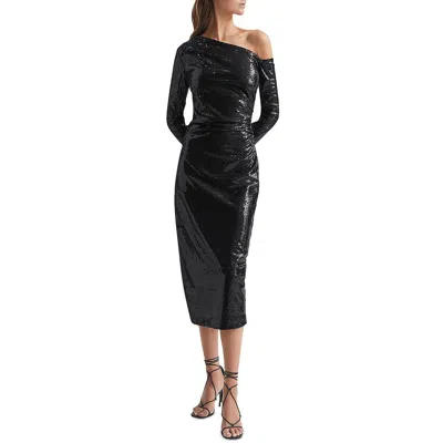 Reiss Jodie Womens Sequin One Shoulder Cocktail And Party Dress In Black