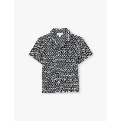 Reiss Kids' Jono Zigzag Pattern Knitted Shirt 3-13 Years Navy