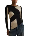Reiss Black/camel Knitted Colourblock Asymmetric Top In Black/camel