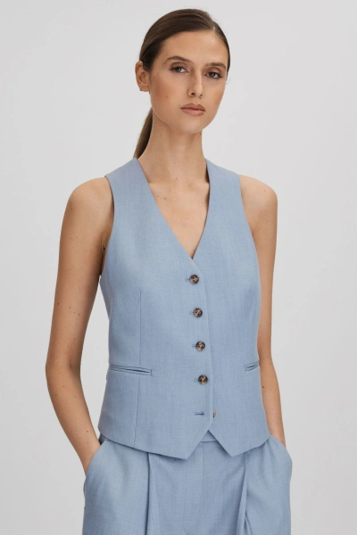 Reiss June - Blue Single Breasted Suit Waistcoat With Tencel™ Fibers, Us 12
