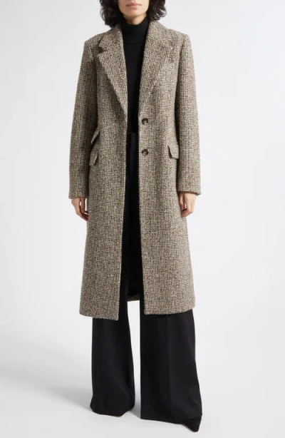 Reiss Kai Check Wool Blend Bouclé Coat In Brown