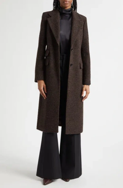 Reiss Kai Check Wool Blend Bouclé Coat In Brown