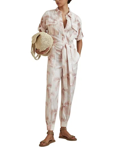Reiss Kaia Printed Linen Jumpsuit In Neutral